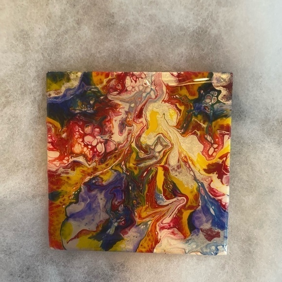 Set of 4 hand painted coasters. Sealed w/resin cork backing acrylic paint - Picture 3 of 6
